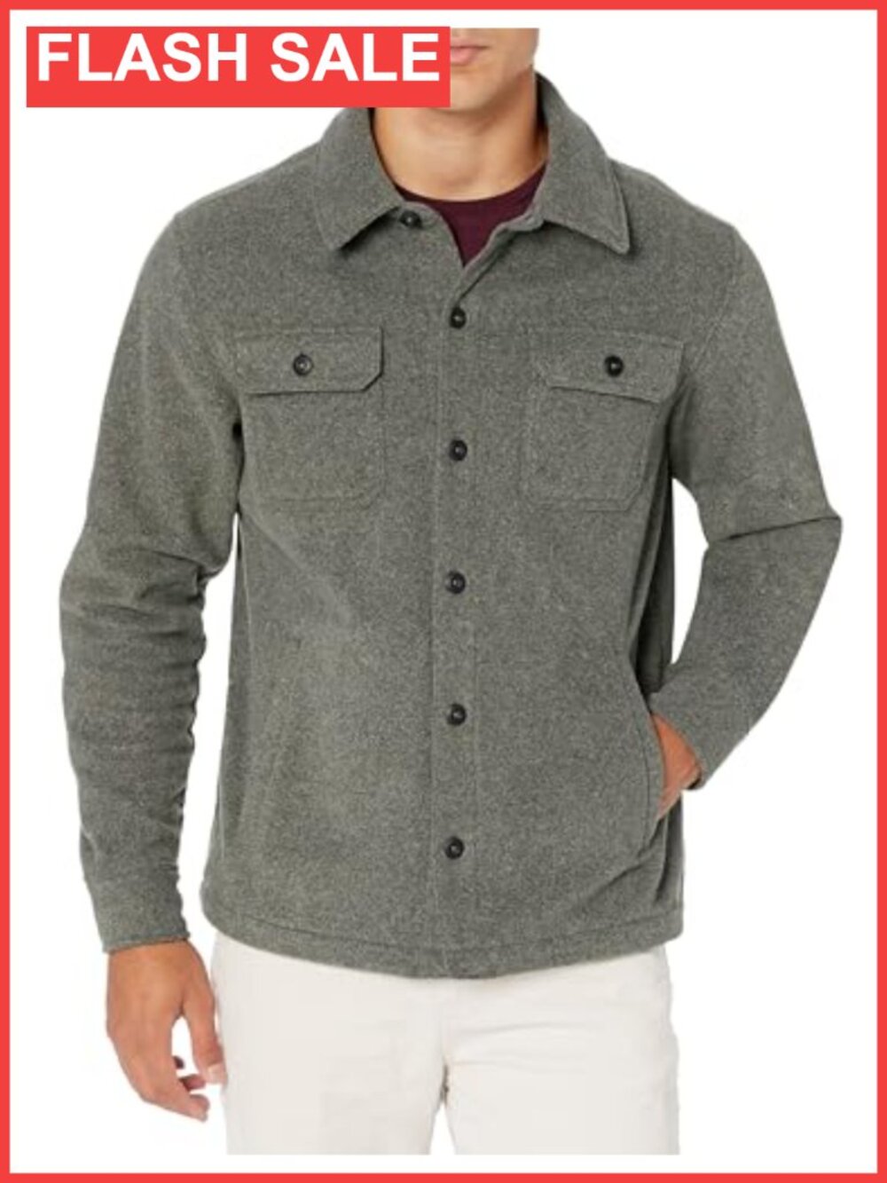 Men's Long-Sleeve Polar Fleece Shirt Jacket Button-Up Winter Coat